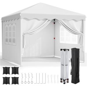 LIFERUN Gazebo 3x3, Gazebi Pieghevole con Oxford, Tenda Giardino Pieghevole, Impermeabile, Tenda per Feste, Tenda con 4 PCS Sacchi di Sabbia, Padiglione Giardino Protezione UV 50+, Per il Campeggio (Bianco)