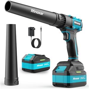 RINOXAR Soffiatore a Batteria, 200km/h 400CFM Mini Soffiatore per Foglie Con Batteria 5200mAh, Motore Brushless Aggiornato, Regolazione Velocità Senza Gradazione, Innovativo Design Antirumore