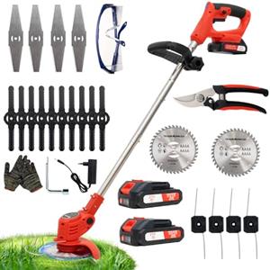 OUTIGO Decespugliatore Elettrico a Batteria, Tagliabordi a Batteria con 2 Batterie e 4 Tipi lame, Angolazione regolabili, Decespugliatore Per Il Taglio Di Giardini, Prati E Terreni