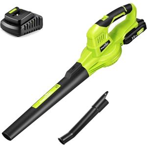 SnapFresh Soffiatore a Batteria 20V Soffiatore Elettrico per Foglie Leggero 1,2 kg, 210 km/h 240 m³/h, 2 Velocità Regolabili, con Batteria e Caricabatterie, per Giardino/Prato/Auto/Polvere (Verde)