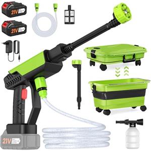 IERAKOR Idropulitrice batteria 30 bar pistola ad acqua a pressione con secchio pieghevole da 22 l, 2 batterie da 3,0 Ah, ugello 6 in 1, idropulitore portatile per auto e giardino