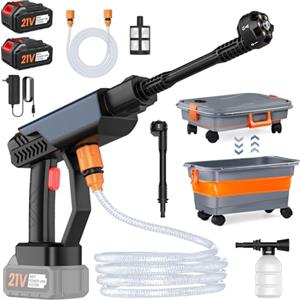 IERAKOR Rondella ad alta pressione, 30 bar, idropulitrice portatile con 2 batterie da 3,0 Ah, serbatoio dell'acqua pieghevole da 22 l, ugello multifunzione 6 in 1, idropulitrice senza fili per auto, terrazza