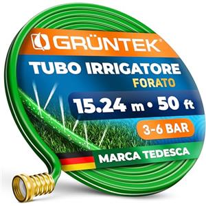 GRÜNTEK Tubo Irrigatore Forato Nebulizzatore Irrigazione a pioggia goccia per Giardino Orto stretti e lunghi. Tubo 15,24m Verde raccordi in ottone