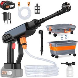 IERAKOR Idropulitrice a Batteria, 30 Bar, 1 Batteria da 3,0 Ah, Ugello 6 in 1, Grigio, Portatile con Secchio Pieghevole da 22L, Senza Fili per Auto e Giardino