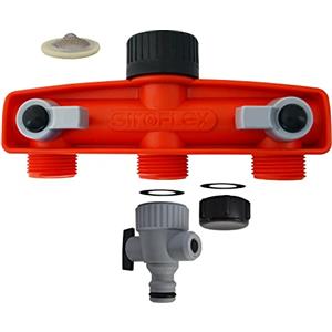 Siroflex 4520/S Distributore A 3 Vie Made In Italy | Presa Rubinetto ¾" Femmina | 3 Vie Con Uscita ¾" Maschio | Provvisto Di 3 Rubinetti E Di Una Ghiera/tappo | Connettore Tubo Giardino, Rosso