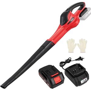 TEENO 300W Strumenti Soffiatore di Fogli Senza Fili 20V con Batteria 3,0Ah e Caricabatterie Incluse | Velocità Aria Regolabile Fino a 288 km/h | 13000 RPM | Design Rosso | Strumento Giardino Elettrico