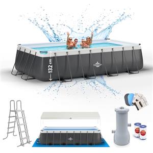 Dardaruga Piscina Fuori Terra 550 x 305 x 132 cm Da Esterno+ Scala+ Telo Copertura + Telo Base + Pompa Risparmio Energetico + 2 Filtri, Liner Multistrato, ANTRACITE, Mod. 2024