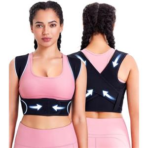 Bingrong Correttore Posturale Spalle Schiena Donna Fascia Lombare Supporto Schiena Regolabile Busto Ortopedico Lombare per Schiena Dritta (Nero, M-L)