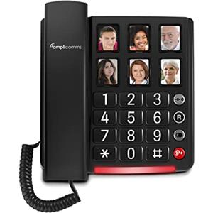Amplicomms BigTel 40 Plus, telefono con cavo a pulsante grande, sei pulsanti di selezione diretta per foto, potenziamento audio 40dB, suonerie extra forti, compatibile con apparecchi acustici