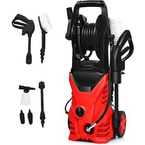 COSTWAY Idropulitrice con 2030 PSI, 5L / Min Idropulitrice Portatile con Ugello Lotus e Ugello ad Alta Pressione, Cavi e Tubi Più lunghi, Adatto per La pulizia di Giardini, Auto,Case (rosso)