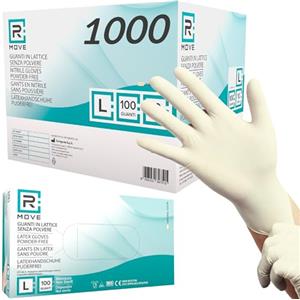R MOVE 1000 Guanti in Lattice monouso 5,7gr senza polvere, alta sensibilità sia al tatto che al palmo, guanti usa e getta in lattice, 10 scatole da 100 guanti, dispostivo medico (1000, L)