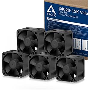 ARCTIC S4028-15K (5 Pezzi) - Ventola per server PC 40x40x28 mm con doppio cuscinetto a sfera, 1400-15000 RPM, PWM regolata, connettore a 4 pin, 12 V DC - Nero