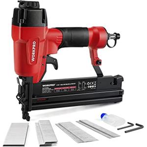 WORKPRO Chiodatrice Pneumatica 2 in 1, 18GA 9040/F50 Sparachiodi Aria Compressa max 7,1 bar con 400 Chiodi e 300 Graffette, Adatto per la fabbricazione di mobili, decorazione d'interni ecc
