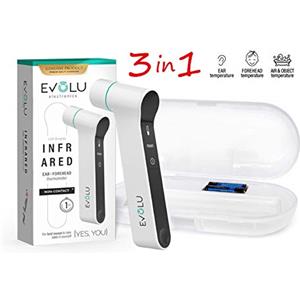 EVOLU Termometro per febbre per neonati, bambini e adulti, senza contatto, non Contact Infarot, termometro digitale a infrarossi, termometro per orecchie e fronte, modalità silenziosa, allarme