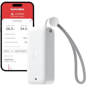 SwitchBot IP65 Igrometro Termometro da Esterno, 100m Portata Bluetooth, Termoigrometro da Interno, Sensore di Rugiada/VPD/Umidità Assoluta, Esportazione Gratuita di Dati, 2 Anni Durata Della Batteria