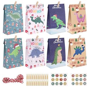 ANPLUS Calendario dell'Avvento, Gift Paper Bags to Fill Yourself Crafts Penguin Advent Bags (Red And Green)