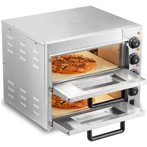VEVOR Forno Elettrico per Pizza 14 Pollici Forno Elettrico 2 Ripiani per Pizza in Acciaio Inox con Pietra di Pizza Pizzaiolo Multiuso, Forno per Pizza per Interni Ristorante Cottura Casa Cucina