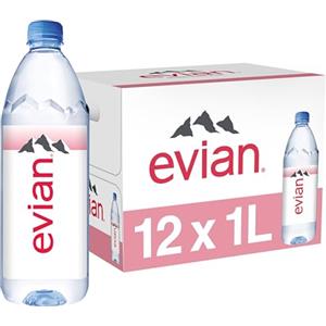 Evian - Acqua di sorgente naturale (una confezione da 12 bottiglie singole, ogni bottiglia è 1 litro) acqua di sorgente filtrata naturalmente in bottiglie grandi