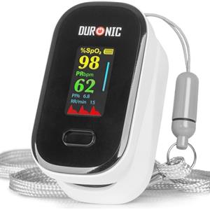 Duronic OX02 Pulsossimetro da Dito Professionale, Saturimetro Portatile con Display LED, Ossimetro Misura Saturazione Ossigeno, Frequenza Cardiaca, Per Anziani, Bambini, Sportivi, Custodia Inclusa