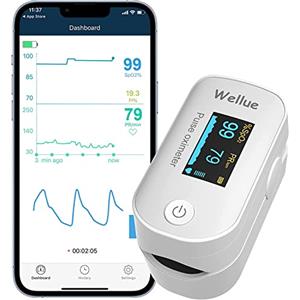 Wellue Pulsoossimetro, Saturimetro da Dito Portatile, monitoraggio salute con Bluetooth, tenore di ossigeno, Misurazione Sp-O2 e Frequenza cardiaca