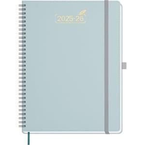 BEZEND Agenda 2026 Settimanale Spirale, A4 28 x 22 cm, 18 Mesi Diario Scuola con Doppio Orario da Lug.25 a Dic.26, Copertina Morbida in Pelle PU - Grigio-blu