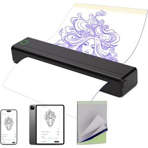 INKin Stampante Stencil Tattoo, Stampante Termica Portatile Stampante Bluetooth per Cellulare, Stampante Portatile per Smartphone per Tattoo Artisti e Principianti H1 Nero