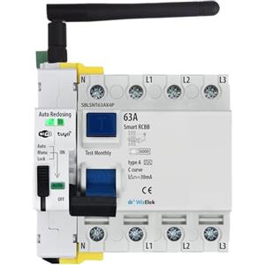 Smart-Home Salvavita - Interruttore differenziale trifase 30 mA Tipo A & AC - In 63 A (42 kW) - Inc 6 kA - Riarmo automatico - Controllo ON/OFF tramite app Wi-Fi Tuya - Certificato EN 61008-1 RCCB