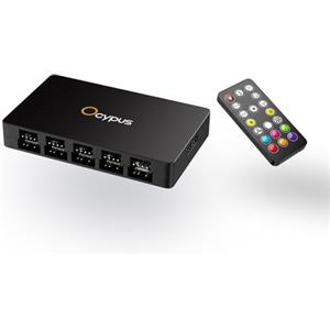 Ocypus Delta EH10 10-Port PC Fan Hub with Remote Controller- 4-pin PWM or 3-pin ARGB Controller, Magnetic Mount, 5V/12V Support, Smart Protection (BK)
