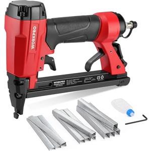 WORKPRO Chiodatrice Pneumatica 8016, Sparachiodi Aria Compressa con 1500 Graffette (6/10/16mm), Scarico Posteriore, Adatto per la Realizzazione di Mobili e Decorazioni (Solo adatto per Graffette)