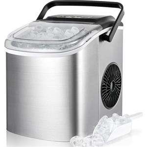 LIFERUN Macchina Ghiaccio, Macchina Ghiaccio Casa 12kg/24h, 9 Cubetti di Ghiaccio in 6 Minuti, 2 Dimensioni di Ghiaccio, Macchina del Ghiaccio Autopulizia, Macchina per il Ghiaccio con Maniglia/Cestello/Pala