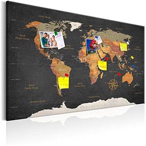 murando - Pannello di Fibra con Puntine - Mappamondo 120x80 cm 1 Pezzo - Bacheca & Quadro su tela in un uno - Decorativo per Parete - Lavagna Grande per le Note Ufficio - Geografica Terra k-C-0048-v-a
