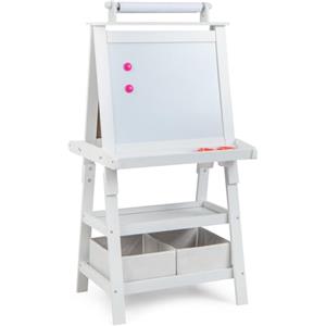 GYMAX Cavalletto per Bambini 3 in 1, Lavagna Magnetica con Doppia Faccia,2 Vassoi e 2 Scatole, Cavalletto per Dipingere, Inclusi Carta per Dipingere e Magneti, 59 x 50 x 117 cm (Bianco)