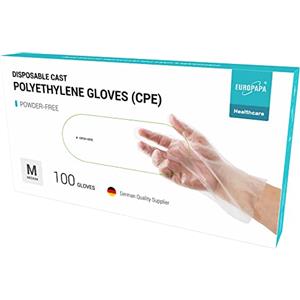 EUROPAPA 100, 200, 300, 450 Guanti Monouso CPE Trasparenti In Scatola, Guanti Monouso Senza Lattice, Guanti In Gomma Senza Polvere, Taglia S, M, L, XL (100, M)