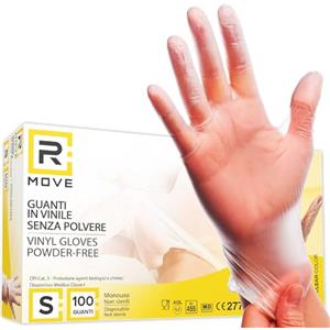 R MOVE 100 guanti in vinile monouso S senza polvere, gloves ambidestri usa e getta per alimenti, non sterili, senza lattice, ipoallergenici - per ambiti medici, Estetisti, Tatuatori (S)
