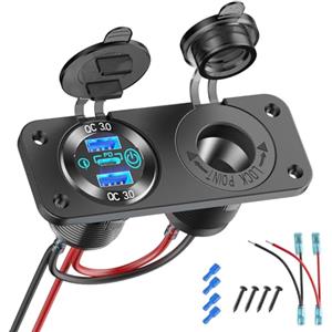 Hapytrip Presa USB 12V Marine Interruttore Pannello Spina da 12 Volt, PD3.0 e Doppia Porta USB QC3.0 Caricabatterie da Auto in Alluminio, Attacco Accendisigari Iimpermeabile da 150W 2 in 1 Kit per Barca Camper