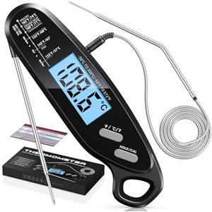 Babacom Termometro Cucina, Termometri per Barbecue a Lettura Istantanea con Doppie Sonde, Ampio Schermo Retroilluminato & Calibrazione, Termometro Carne con Magnete per Forno, Alimenti, Latte, Acqua