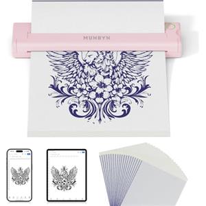 MUNBYN ITP05 Stampante Stencil Tattoo, 20 Fogli di Carta da Stampante Tattoo, Stampante Termica Tattoo Stampante Bluetooth, Compatibile Con Smartphone, PC, Rosa