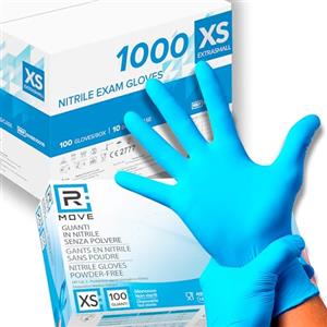 R MOVE RMOVE 1000 guanti in Nitrile Blu XS senza polvere, senza lattice, ipoallergenici, 10 box da 100 guanti monouso per Estetisti, Tatuatori, Ambiti Medici