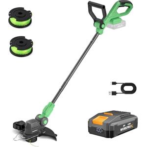 WORKPROX Tagliabordi a batteria 20V con batteria 4,0Ah e cavo di ricarica Type-C, 2 in 1 Decespugliatore senza fili, diametro di taglio 30 cm, testa inclinabile, con 2 x 5m di filo in nylon