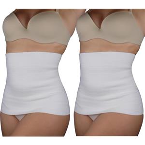 Leedya 2 Pancere Addominali Riscaldanti in Lana e Cotone Donna e Uomo 100% Made in Italy - Fascia Lombare Supporto Schiena Elasticizzata per Mal di Schiena Contenitiva (Tg 7/XXL 121/135 Cm, Bianco)