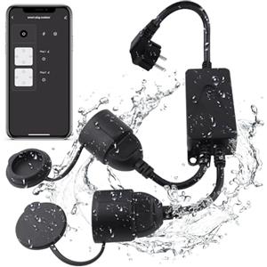 ANTELA Presa Wifi Esterna Smart Intelligente Outdoor con Misurazione della Corrente, 2 Uscite, Funzione Timer, Compatibile con Alexa, Google Home, 16A, Controllo Remoto, Smart Life APP, 2,4Ghz