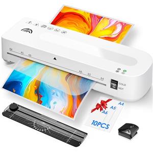 MAXDONE Plastificatrice A4 con 10 Fogli e di laminazione, Plastificatrice a Caldo/Freddo, Plastificatrici A4 80-125 Mic, Pronta in 90s Sistema Doppio Rullo Anti-Inceppamento, per Scuola e Casa (Bianco)