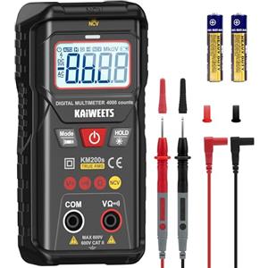 KAIWEETS Multimetro Digitale KM200s con True RMS, Voltmetro con Auto-Range, Misurazione Intelligente, Rilevatore Tensione NCV Senza Contatto, Tensione AC/DC, Resistenza, Diodo, Ohm, Tester Continuità