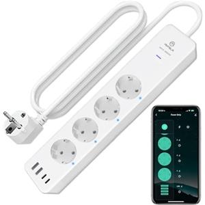 ANTELA Ciabatta Smart Alexa Multipresa WiFi Intelligente con 4 Prese AC + 4 Porte USB, Protezione da Sovraccarico, Monitoraggio energetico,Telecomando APP,Programma e Timer