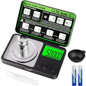 Wigearss 50g/0.001g Bilancia Milligrammi Alta Precisione, Bilancia Tascabile Digitale con Peso di Calibrazione, Pinzette, Vassoio e Misurino