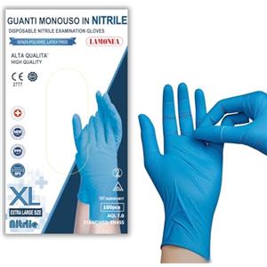LAMONEA - 100 Guanti Azzurri Monouso in Nitrile AQL 1.0 - Certificato CE - Senza Polvere di Alta Qualità (taglia XL) - NGBEM10017