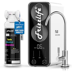 Frizzlife PD600 - Depuratore Acqua Sottolavello, Osmosi Inversa con Rimineralizzazione Alcalina, Rapporto di Scarico 2:1, Filtro Acqua Potabile Senza Serbatoio, con Rubinetto in Acciaio Inox