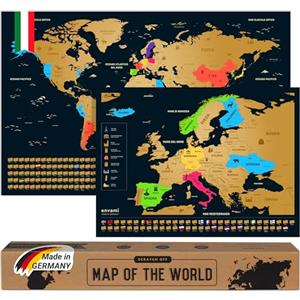 envami® Mappa del Mondo da Grattare-Cartina Mondo- Italiano -Più Mappa Europea -68 X 43 CM- Mappamondo da Grattare - Scratch off Map - Mappa da grattare - Cartina Geografica Mondo da Grattare