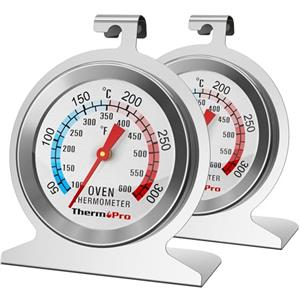 ThermoPro Termometro da Forno Analogico Termometri Forno in Acciaio Inossidabile Termometro da Cucina Interno per Forno Termometro Cucina con Quadrante Grande Argento 2 Pezzi