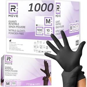 R MOVE RMOVE 1000 guanti in Nitrile Neri M senza polvere, senza lattice, ipoallergenici, 10 box da 100 guanti monouso per Estetisti, Tatuatori, Ambiti Medici